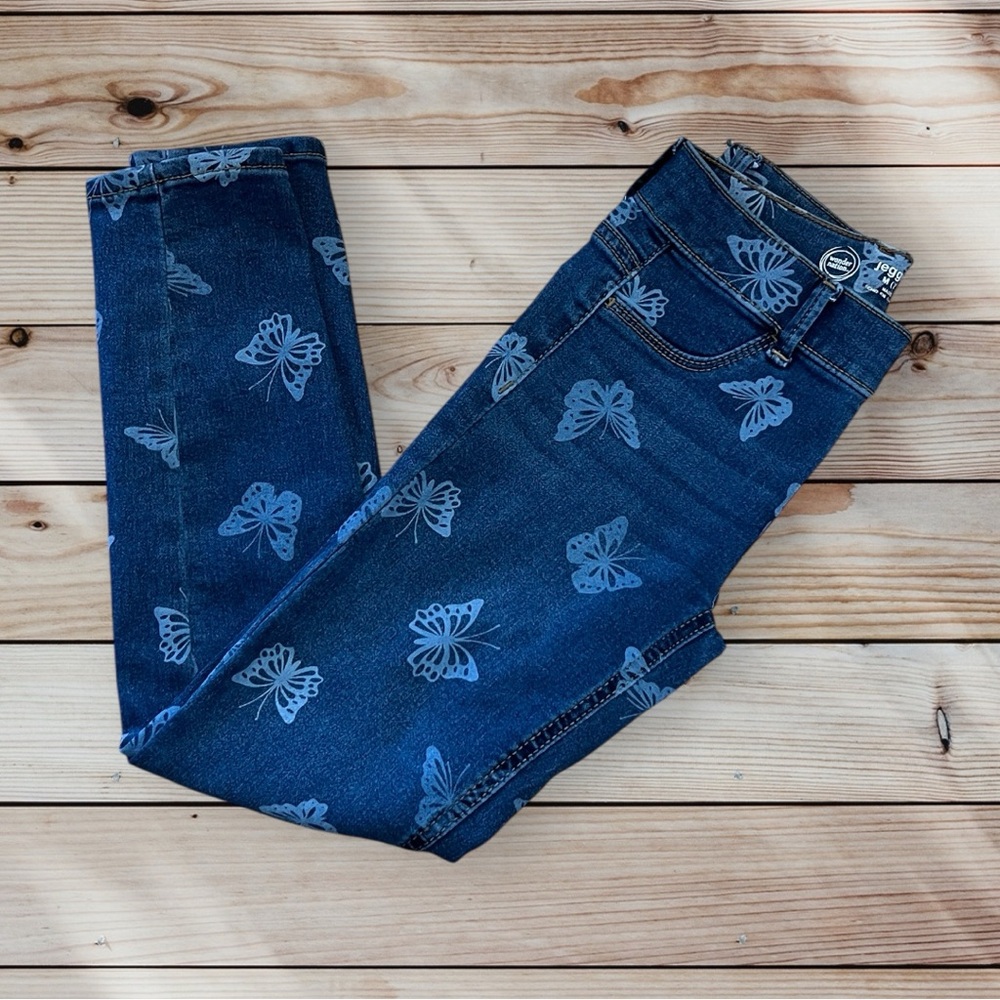 Wonder Nation Jeggings Skinny Straight Jeans Dark Blue Butterfly Medium 7-8